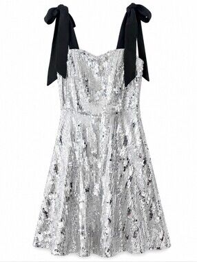 by & by Silver Sequin Mini Dress with Black Shoulder Ties